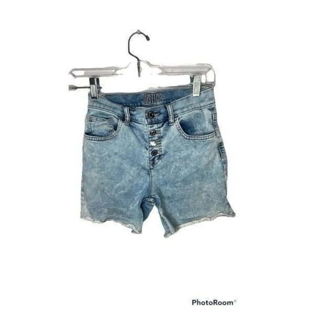 Justice Button Fly Light Wash Jean Shorts. Size 14.